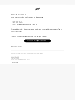 The GLD Shop - 🚨 Last chance: $25 GLD Cash + 50% Off