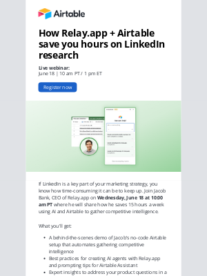 Airtable - You’re invited: Learn how Relay.app + Airtable save you hours on LinkedIn research