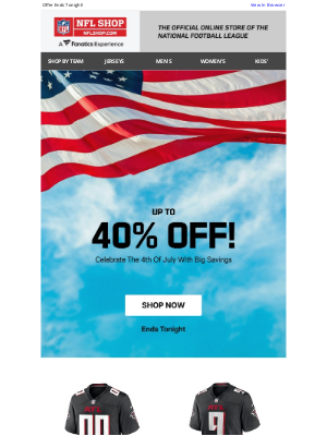 NFLshop - Happy 4th Of July! Up to 40% Off Ends Today!