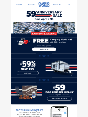 Camping World - It’s the last weekend to celebrate our 59th Anniversary!