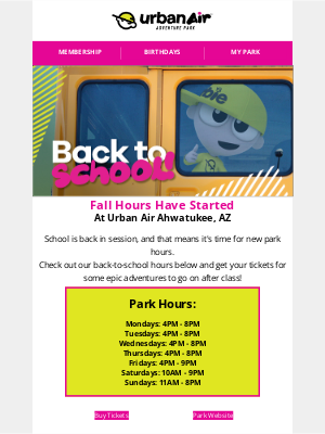 Urban Air - Back-to-School Hours at Urban Air 📚✏️🍎