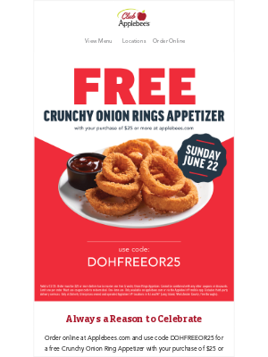 Applebee's - FREE Onion Rings - Online Orders Only
