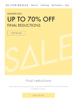Oliver Bonas - Final reductions | Now up to 70% off