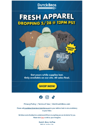 Dutch Bros. Coffee LLC - Merch Drop Today 😎