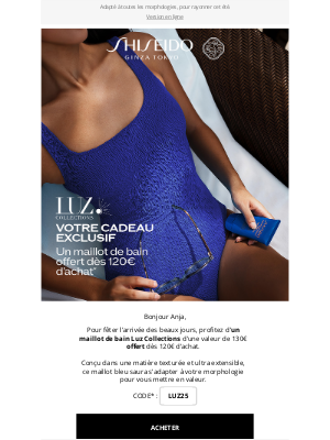 SHISEIDO (France) - Un maillot de bain Luz Collections offert dès 120€ d’achat.