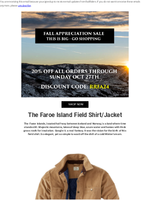 RailRiders Adventure Clothing - CRUISE INTO FALL WITH 20% OFF ALL ORDERS!