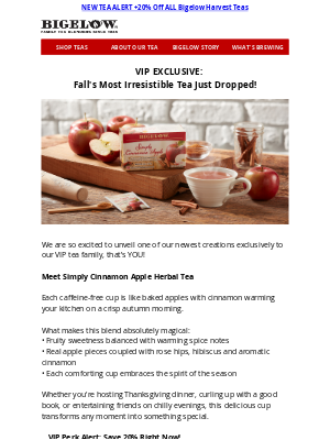 Bigelow Tea - 🍎☕ VIP EXCLUSIVE: Bigelow NEW Simply Cinnamon Apple Herbal Tea, Now 20% Off 🍎☕