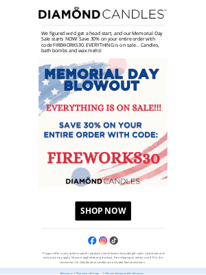 Diamond Candles - Our Memorial Day Sale starts NOW!