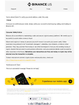 Binance - Binance US | Please verify your email address