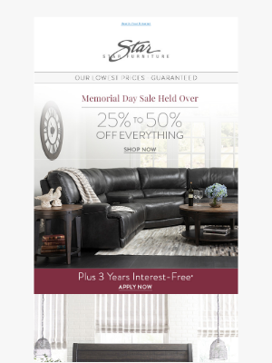 Star Furniture - Memorial Day Savings End Today!