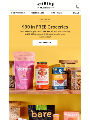 Thrive Market - Ends soon: $90 in FREE groceries ⏳