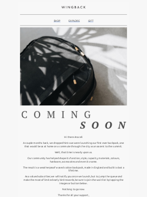 Wingback (UK) - Coming Soon: The Backpack