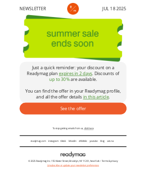 ReadyMag - Your discount ends in 2 days