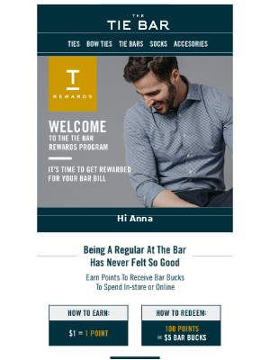 Loyalty email example from The Tie Bar