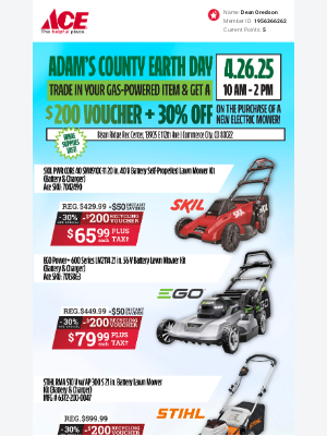 Ace Hardware - 🔋Trade In & Charge Up: $200 Voucher at Adams County Earth Day Event Tomorrow! 🔋