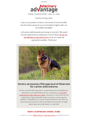 Vet-Advantage Magazine - Dechra Gains FDA Approval for Canine Otitis Externa Treatment