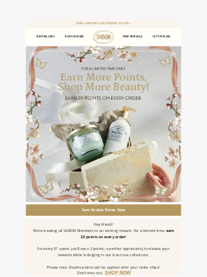 Sabon NYC - Less Than 24 Hours Left to Earn 2X Points