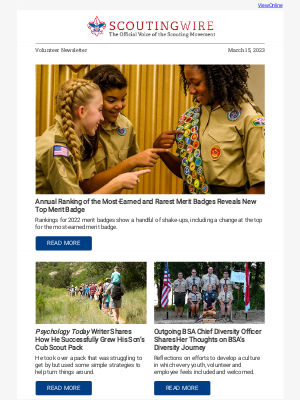 Boy Scouts of America - Annual Ranking of the Most-Earned and Rarest Merit Badges Reveals New Top Merit Badge