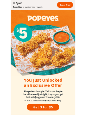 🐔🐔🐔 Exclusive to you: 3 for $5 Tenders!