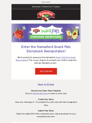 Hannaford Supermarkets - Hannaford Snack Pals Storybook Sweepstakes