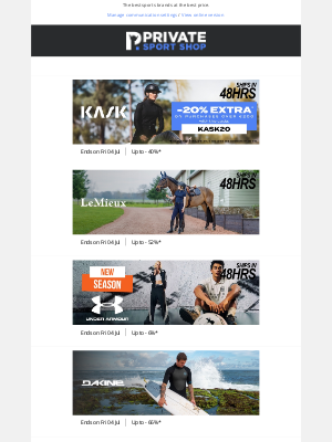 Private Sport Shop - Offer ends tonight: Lemieux, Under Armour, Feler Fluor & Sexton, Napapijri, Bollé