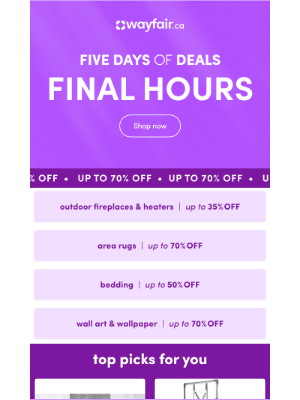 Wayfair (Canada) - 🔻 🔻 UP TO 70% OFF 🔻 FINAL HOURS 🔻 🔻