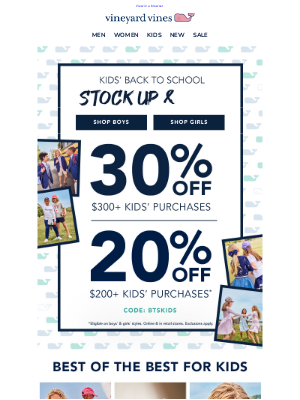 Enjoy 30% Off All Kids’ Back-To-School Styles