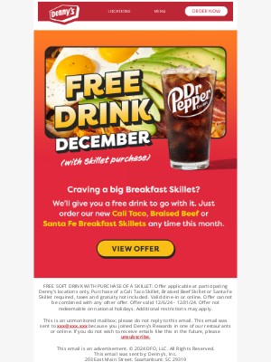 Denny's - Want a free drink? 🥤