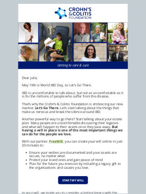 Crohn's & Colitis Foundation - Create a Legacy plan in honor of World IBD Day
