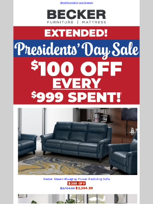 Becker Furniture World - ⏰Time is Ticking: $100 Off Every $999 Spent!