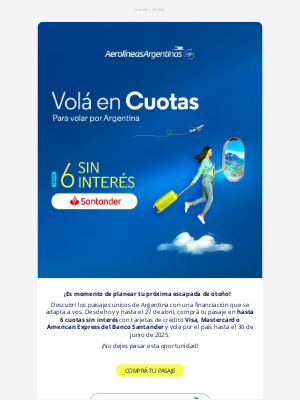 Aerolíneas Argentinas (Argentina) - Empezaron las cuotas con Santander ✈️