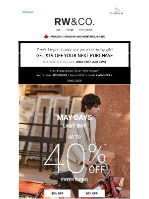 RW&CO.(Canada) - UP TO 40% OFF ENDS TODAY