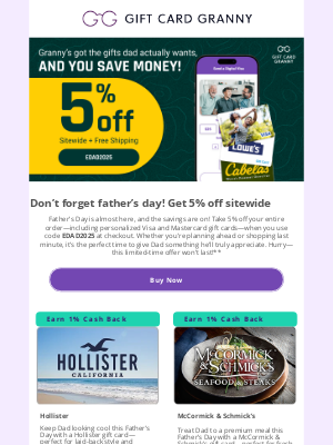 Gift Card Granny - Don’t Forget Dad—Get 5% Off Everything, Even Visa! 🎁