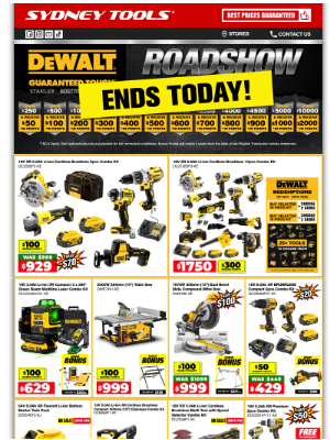 Sydney Tools (Australia) - Dewalt Roadshow Sale ENDS TODAY! 🔥DON'T MISS OUT! Score up to $2000 in BONUS POINTS! Shop In-Store or Online Today