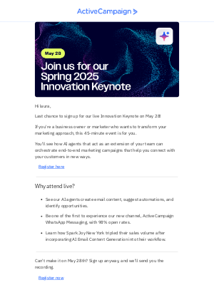 ActiveCampaign - Last chance: Sign up for our Innovation Keynote May 28