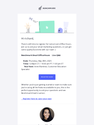 Benchmark Email - Office Hours is Tomorrow