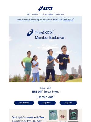 ASICS - timothy, enjoy 15% OFF just for members.