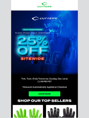 Cutters Sports - Black Friday Kickoff: 25% OFF NOW! 🏈