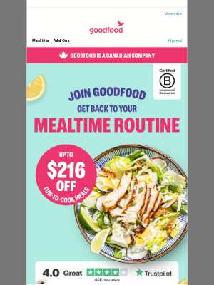 Goodfood Market (Canada) - Back at it 🏃Up to $216 OFF meals