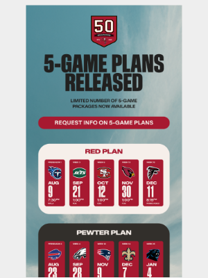 Tampa Bay Buccaneers - 5-Game Plans Released for the 50th Season