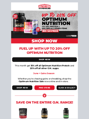 Nutrition Warehouse (Australia) - 🤯 Up to 20% Off Optimum Nutrition NOW