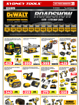 Sydney Tools (Australia) - Dewalt Roadshow Sale ON NOW! 🔥DON'T MISS OUT! Score up to $2000 in BONUS POINTS! Shop In-Store or Online Today
