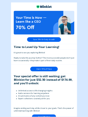 Blinkist - 70% Off: Turn Your Curiosity into Daily Growth 🚀