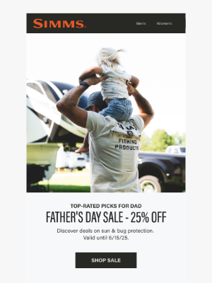 Simms Fishing Products - 25% off Father's Day Sale