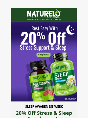 NATURELO Premium Supplements - Rest Easy with 20% Off All Stress Support & Sleep Supplements