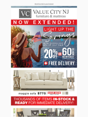 Value City Furniture - July 4th Deals NOW Extended! Free Delivery!