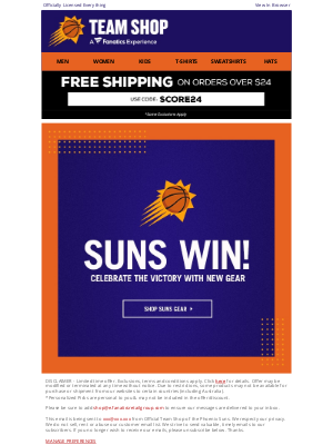 Phoenix Suns - Suns Win! Celebrate With Official Gear