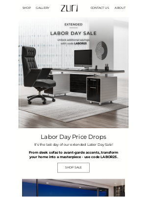 Zuri Furniture - Final Call: Labor Day Savings End Tonight