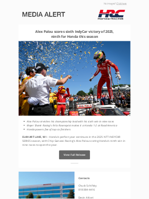 Honda - Alex Palou scores sixth IndyCar victory of 2025, ninth for Honda this season