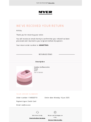 MYER (Australia) - We've Received Your Return Request